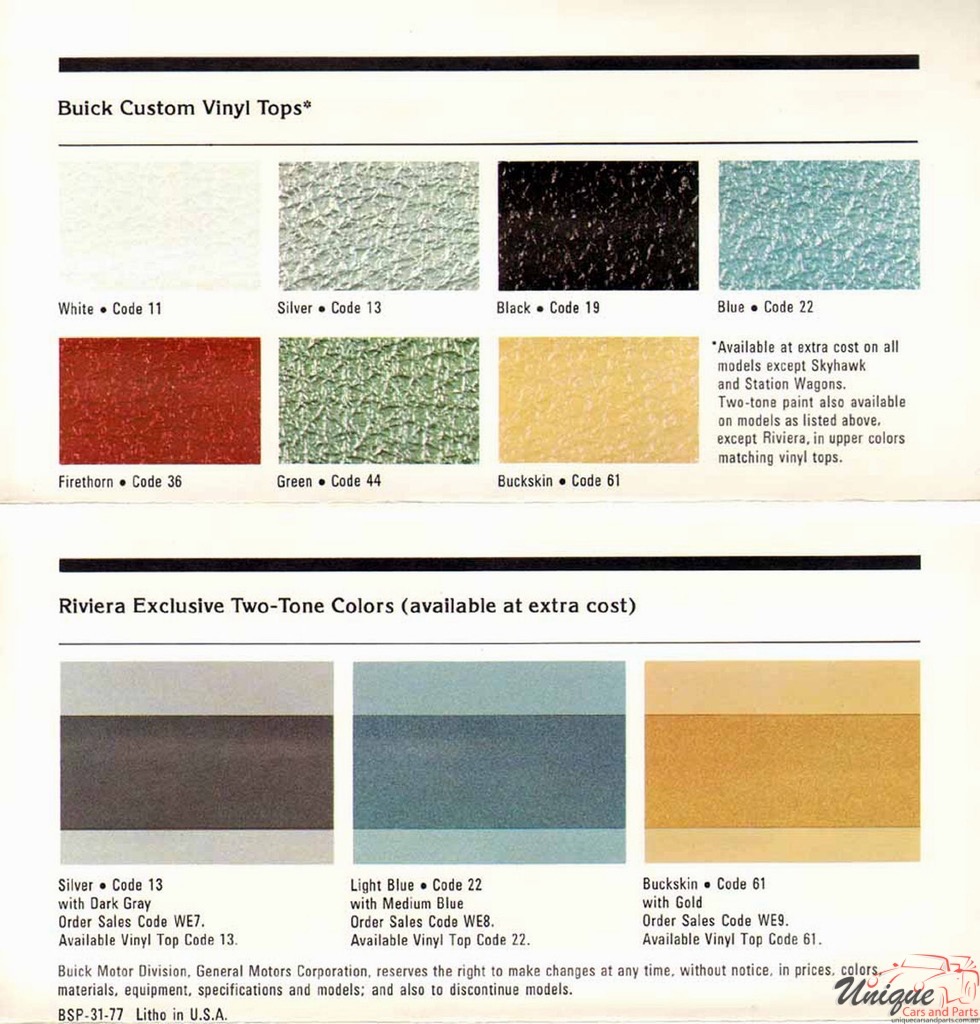 1977 Buick Exterior Paint Chart Page 1